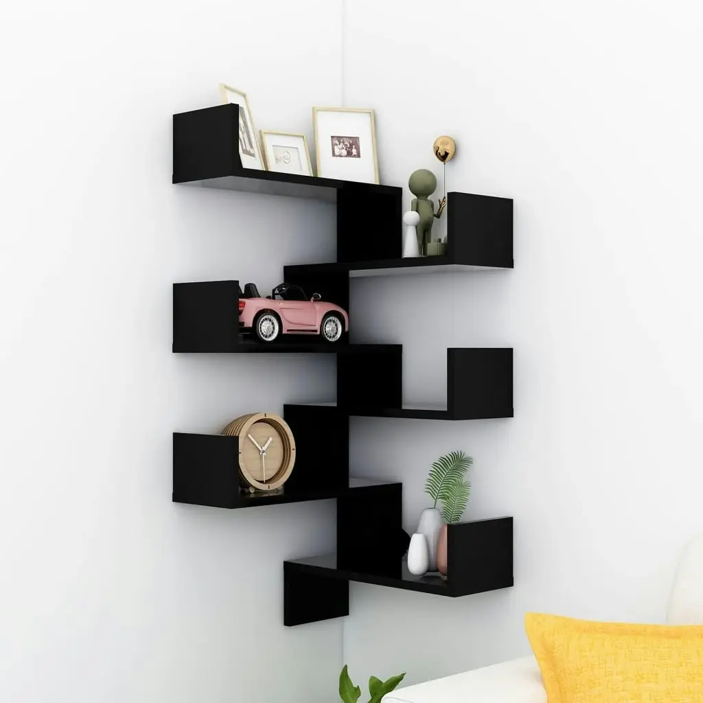 Wall Corner Shelves 2 pcs Black 40x40x50 cm Engineered Wood 807226