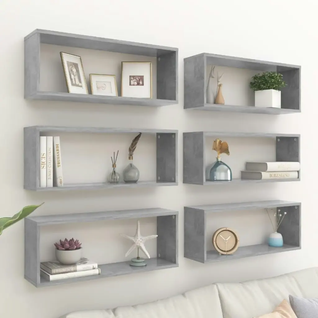 Wall Cube Shelves 6 pcs Concrete Grey 60x15x23 cm Engineered Wood 807147