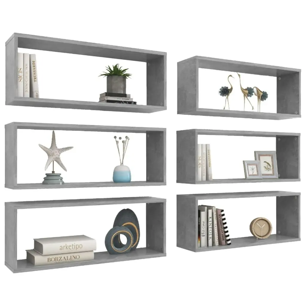 Wall Cube Shelves 6 pcs Concrete Grey 60x15x23 cm Engineered Wood 807147