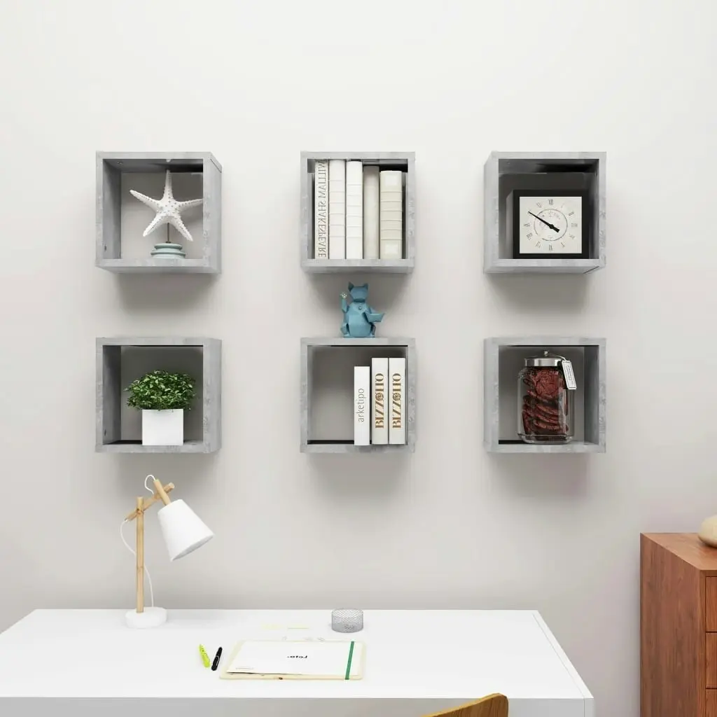 Wall Cube Shelves 6 pcs Concrete Grey 30x15x30 cm 807012