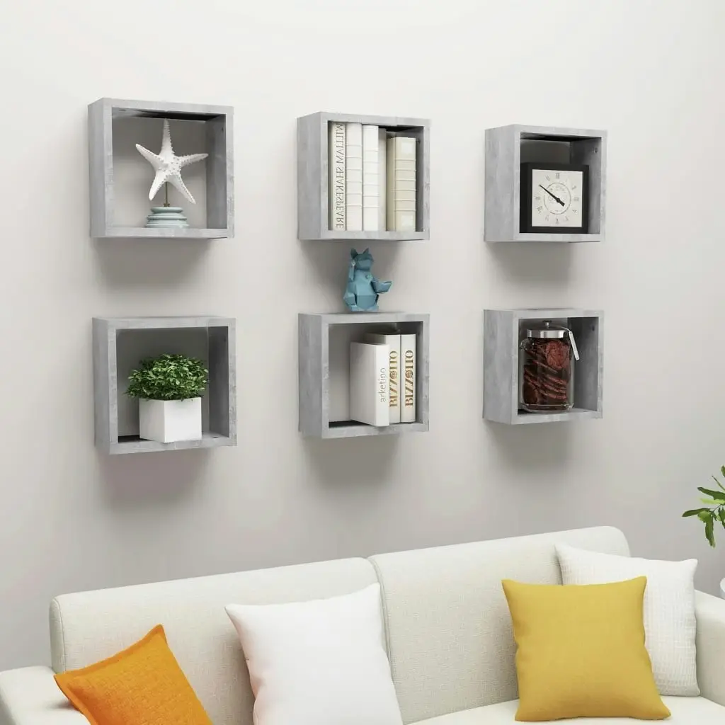 Wall Cube Shelves 6 pcs Concrete Grey 30x15x30 cm 807012