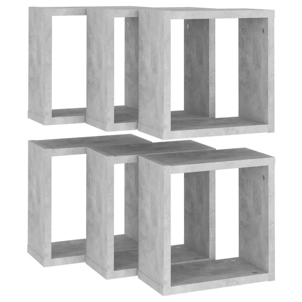 Wall Cube Shelves 6 pcs Concrete Grey 30x15x30 cm 807012