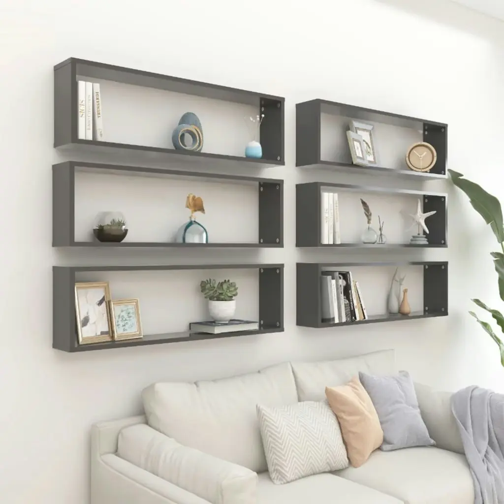 Wall Cube Shelves 6 pcs Grey 100x15x30 cm Engineered Wood 807087