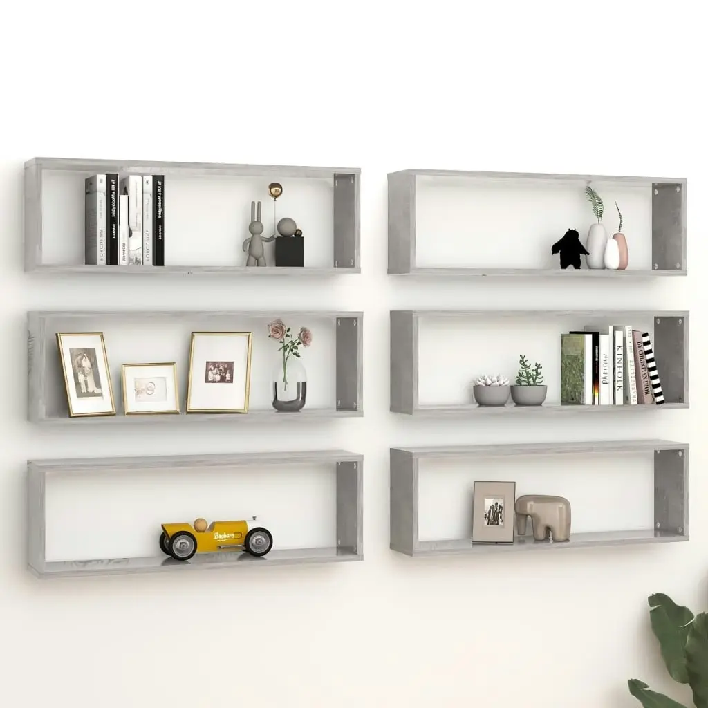 Wall Cube Shelves 6 pcs Concrete Grey 80x15x26.5 cm Engineered Wood 807120