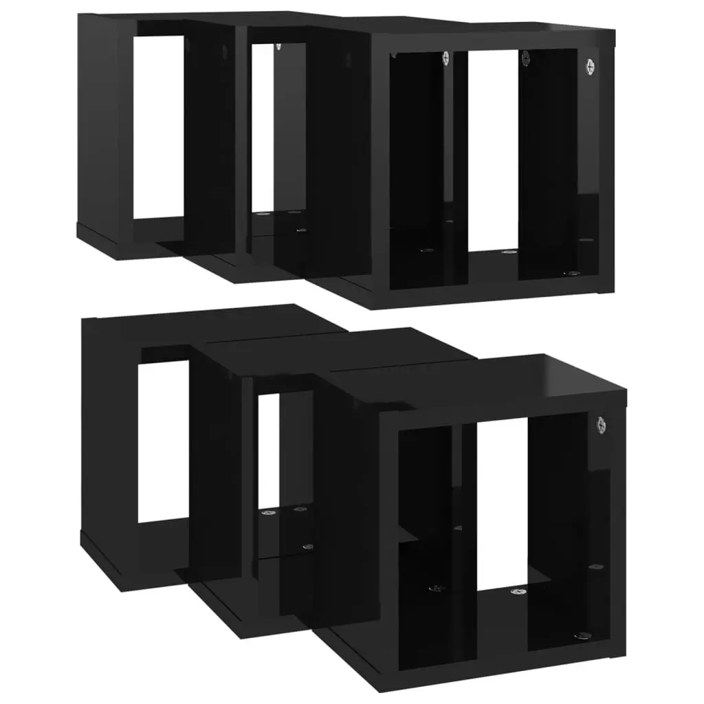 Wall Cube Shelves 6 pcs High Gloss Black 22x15x22 cm 807075