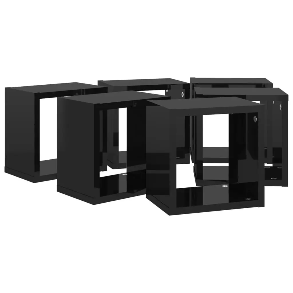 Wall Cube Shelves 6 pcs High Gloss Black 22x15x22 cm 807075