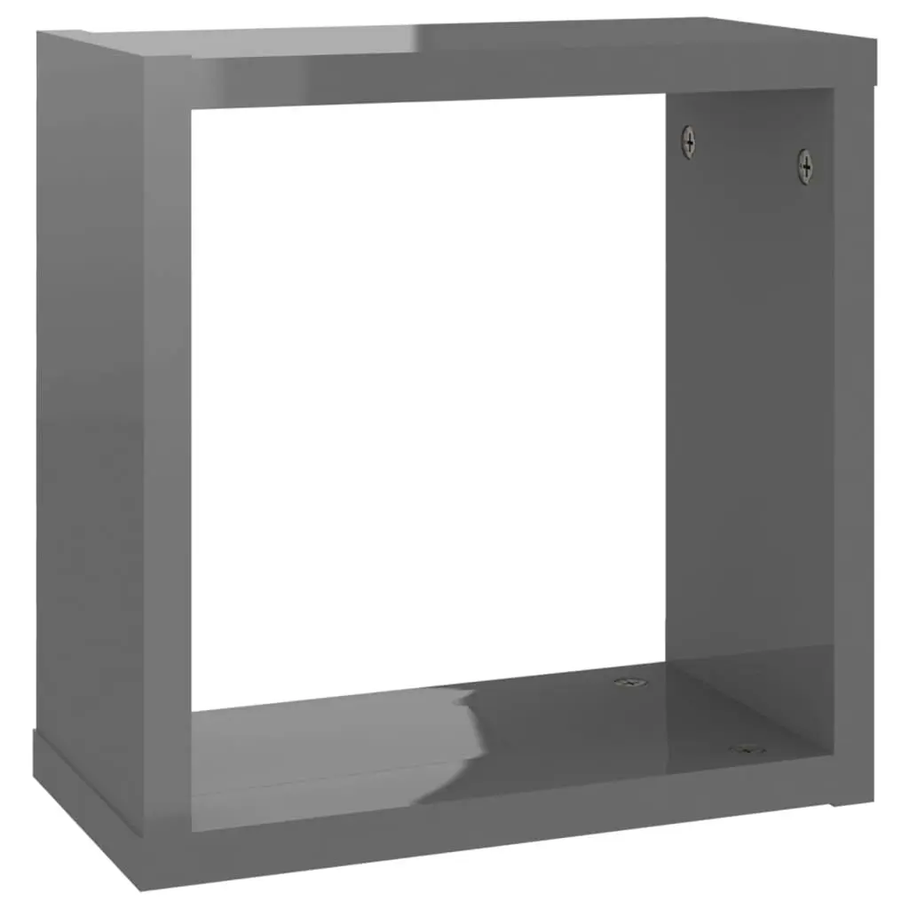 Wall Cube Shelves 2 pcs High Gloss Grey 30x15x30 cm 807022