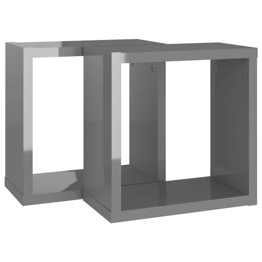 Wall Cube Shelves 2 pcs High Gloss Grey 30x15x30 cm 807022