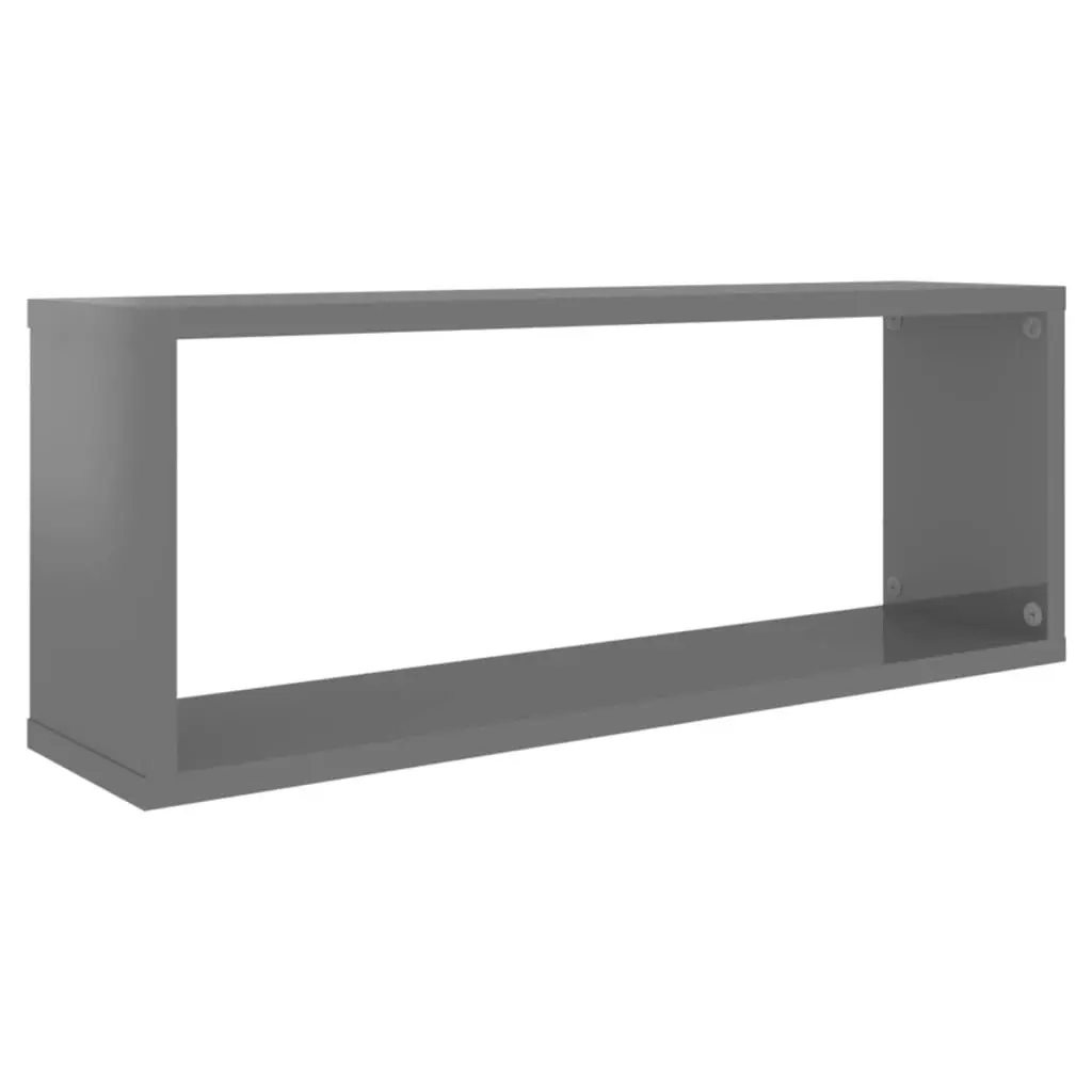 Wall Cube Shelves 2 pcs High Gloss Grey 60x15x23 cm Engineered Wood 807157