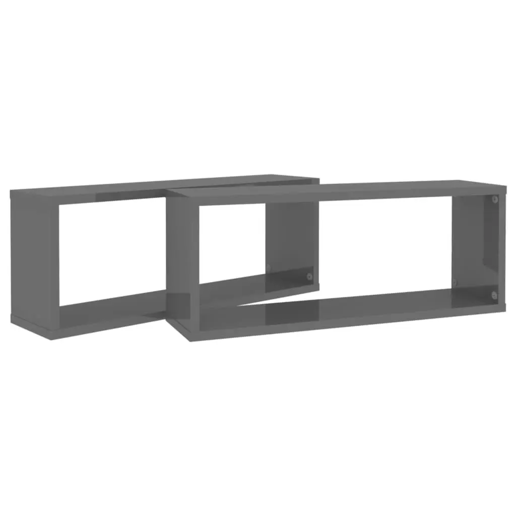 Wall Cube Shelves 2 pcs High Gloss Grey 60x15x23 cm Engineered Wood 807157