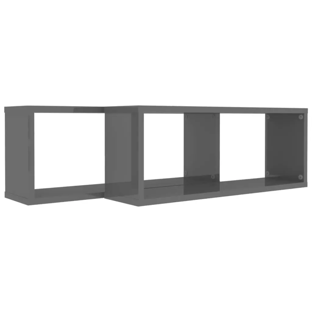 Wall Cube Shelves 2 pcs High Gloss Grey 60x15x23 cm Engineered Wood 807157