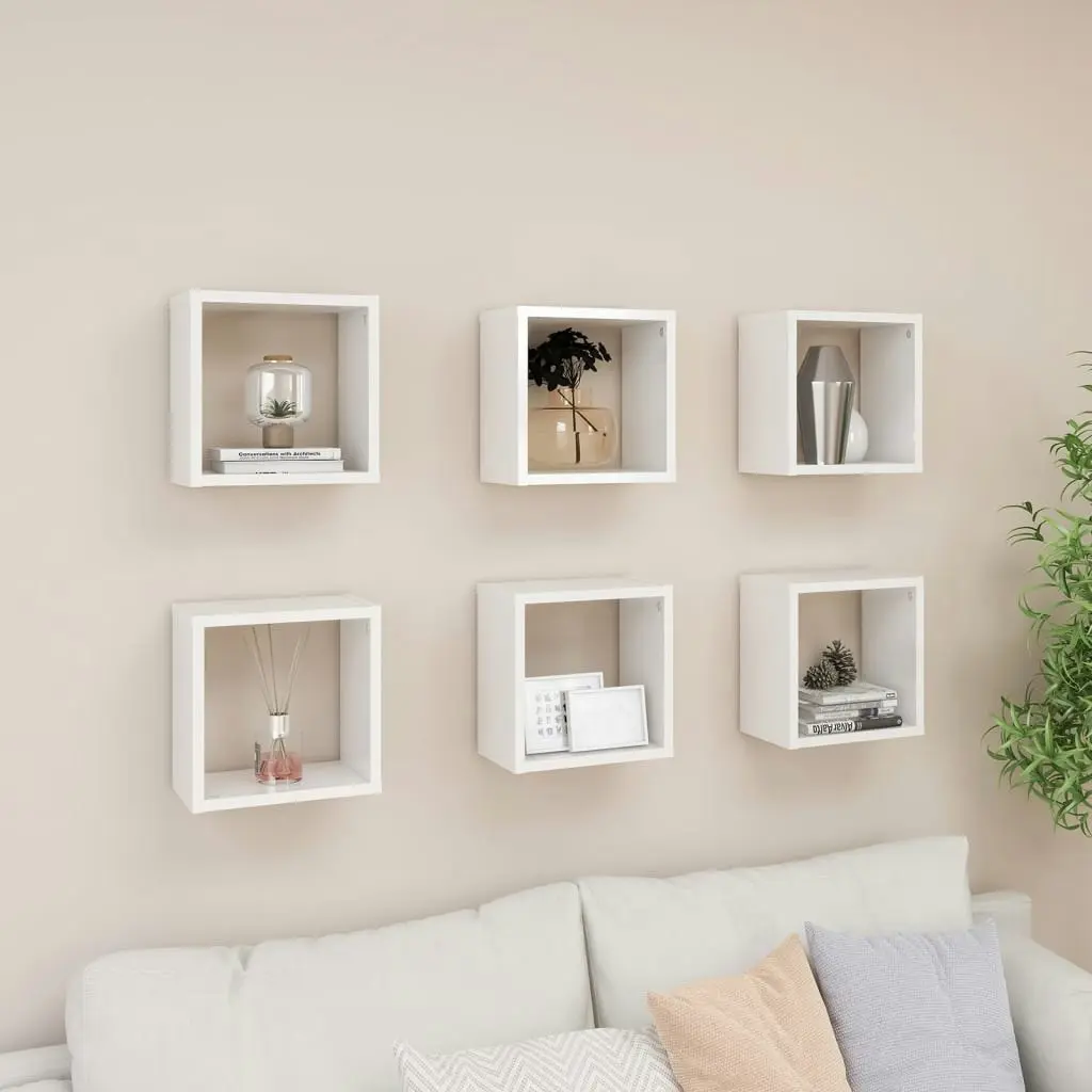 Wall Cube Shelves 6 pcs High Gloss White 26x15x26 cm 807045