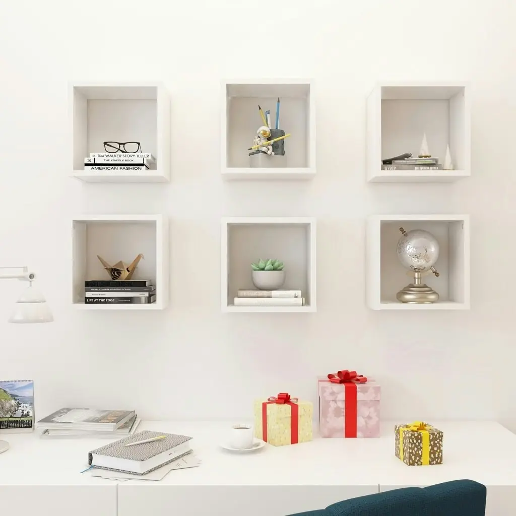 Wall Cube Shelves 6 pcs High Gloss White 26x15x26 cm 807045