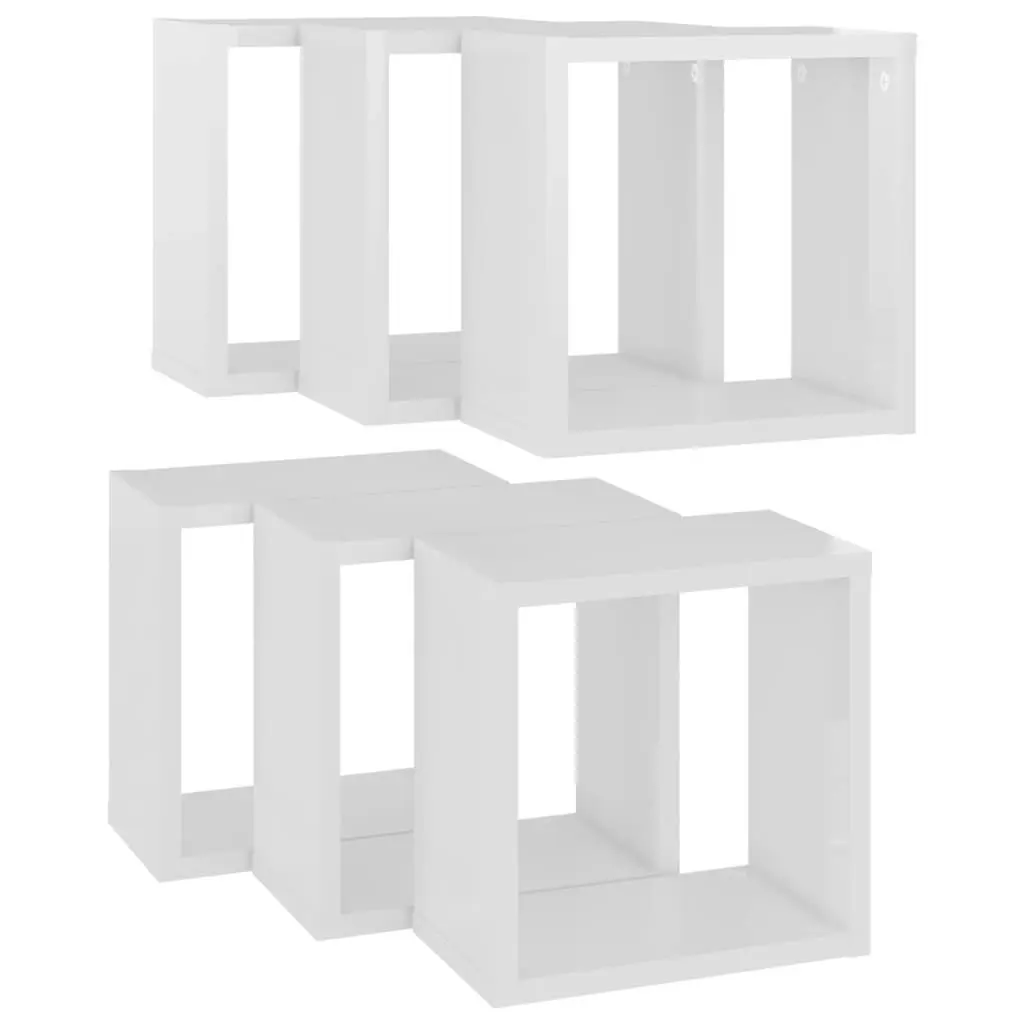 Wall Cube Shelves 6 pcs High Gloss White 26x15x26 cm 807045