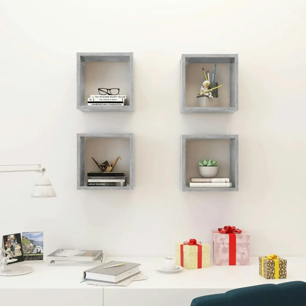 Wall Cube Shelves 4 pcs Concrete Grey 26x15x26 cm 807038