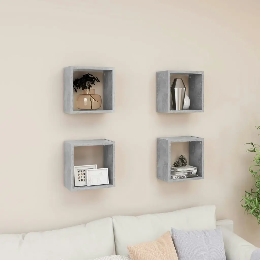 Wall Cube Shelves 4 pcs Concrete Grey 26x15x26 cm 807038