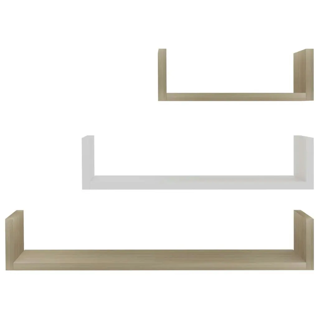 Wall Display Shelf 3 pcs White and Sonoma Oak Engineered Wood 800203