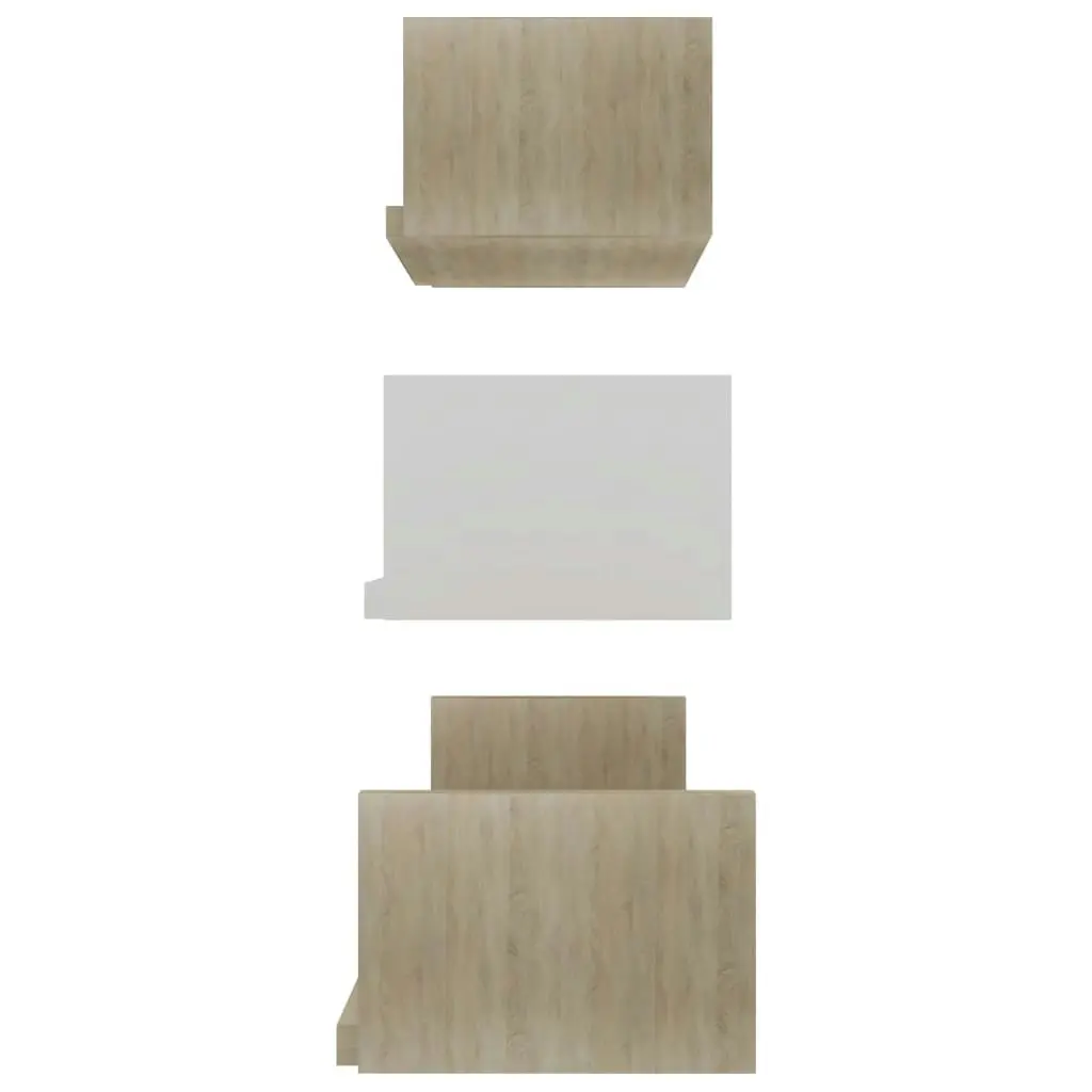 Wall Display Shelf 3 pcs White and Sonoma Oak Engineered Wood 800203