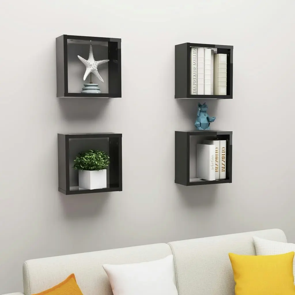 Wall Cube Shelves 4 pcs High Gloss Black 30x15x30 cm 807020