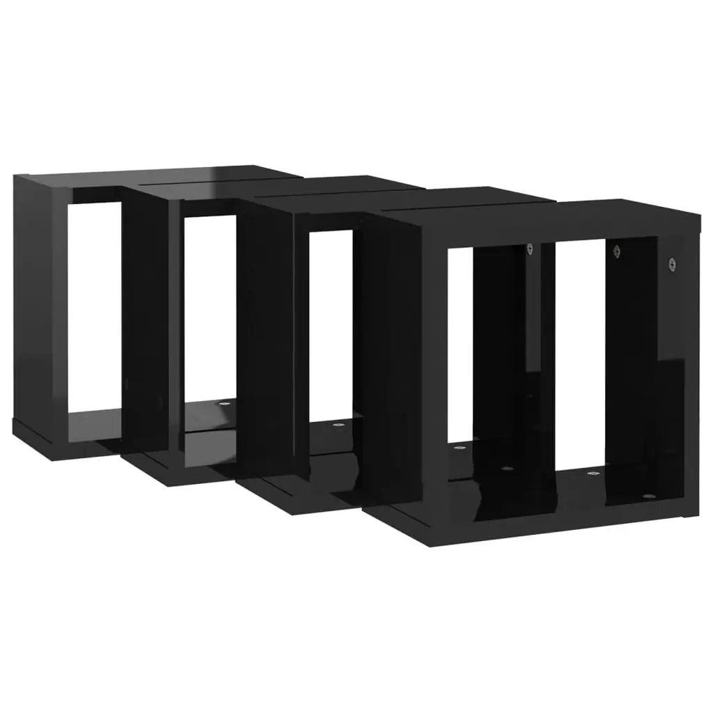 Wall Cube Shelves 4 pcs High Gloss Black 30x15x30 cm 807020