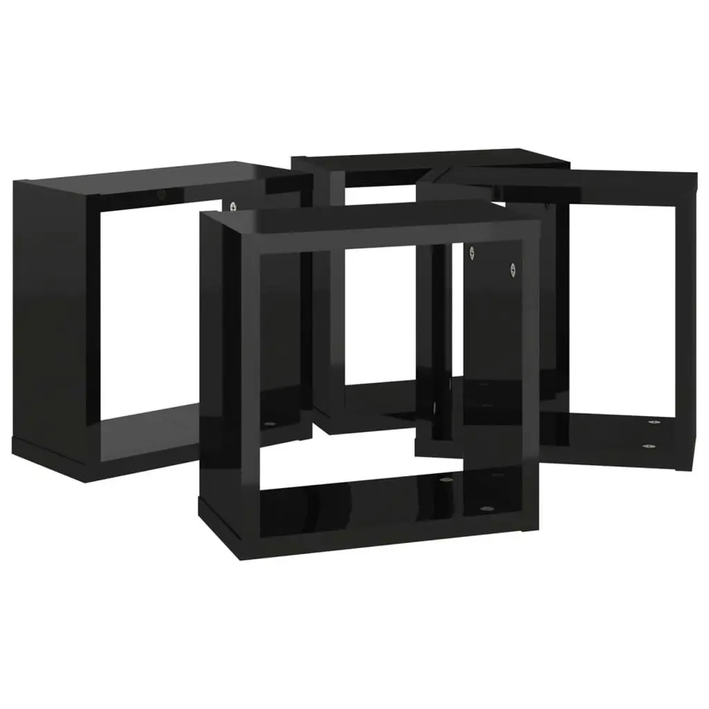 Wall Cube Shelves 4 pcs High Gloss Black 30x15x30 cm 807020