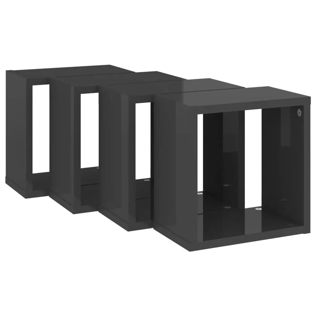 Wall Cube Shelves 4 pcs High Gloss Grey 26x15x26 cm 807050