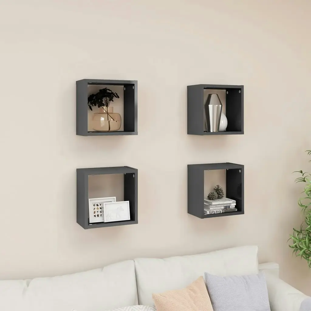 Wall Cube Shelves 4 pcs High Gloss Grey 26x15x26 cm 807050