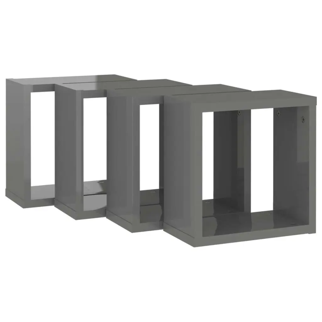 Wall Cube Shelves 4 pcs High Gloss Grey 30x15x30 cm 807023