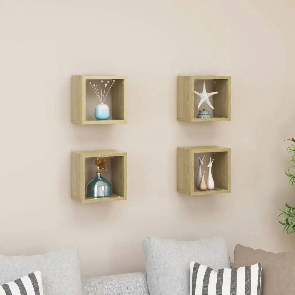 Wall Cube Shelves 4 pcs Sonoma Oak 22x15x22 cm 807062