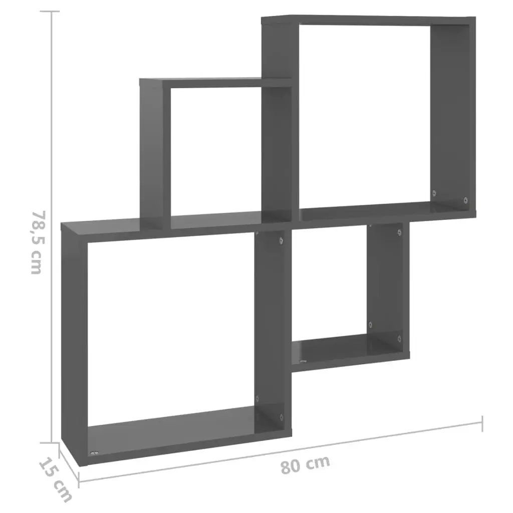 Wall Cube Shelf High Gloss Grey 80x15x78.5 cm Engineered Wood 807267