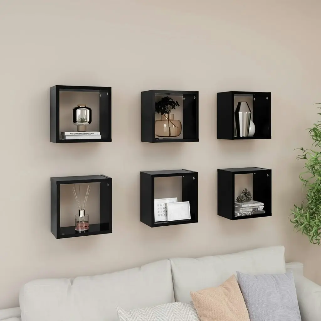 Wall Cube Shelves 6 pcs Black 26x15x26 cm 807030