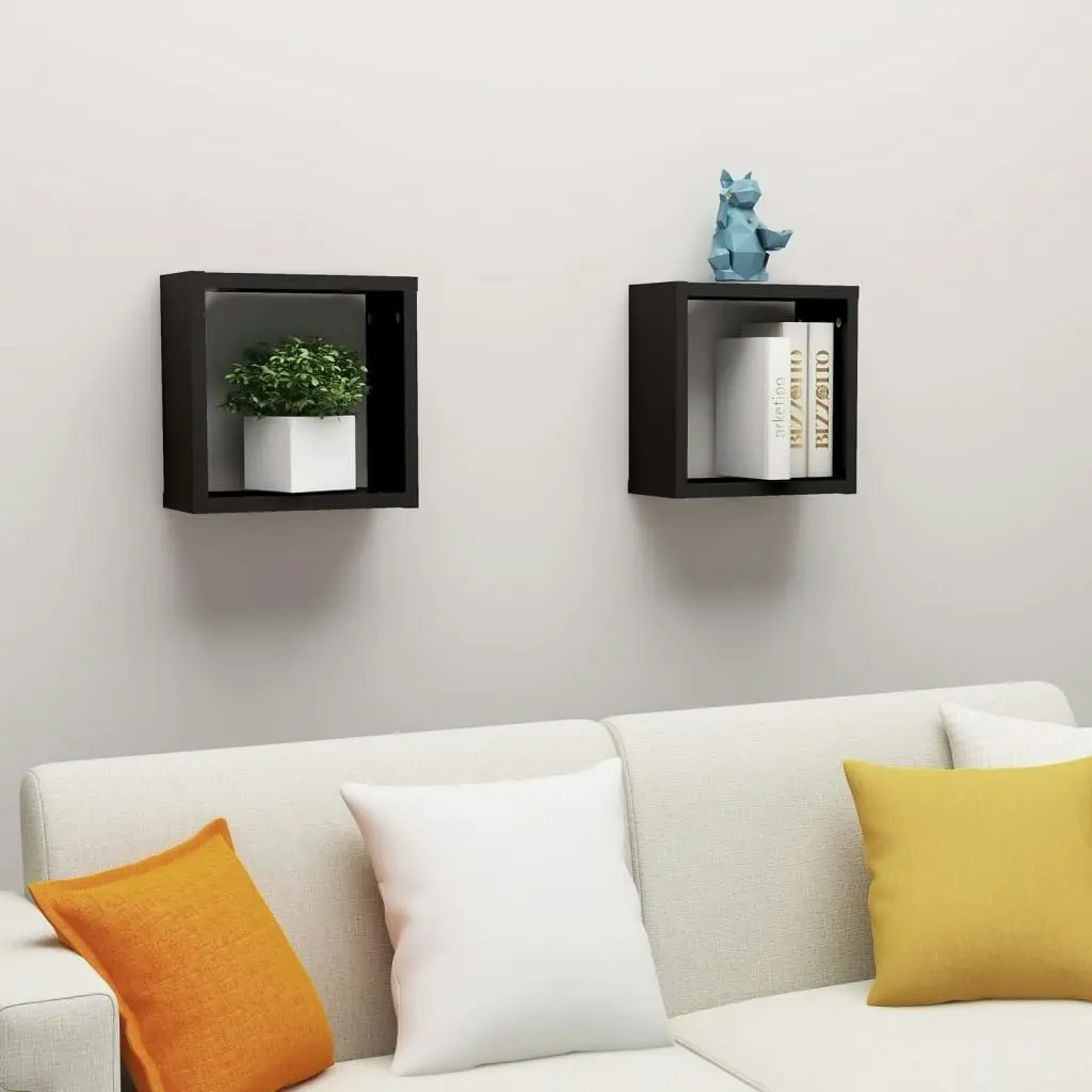 Wall Cube Shelves 2 pcs Black 30x15x30 cm 807001