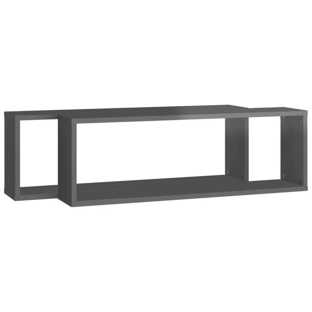 Wall Cube Shelves 2 pcs High Gloss Grey 80x15x26.5 cm Engineered Wood 807130