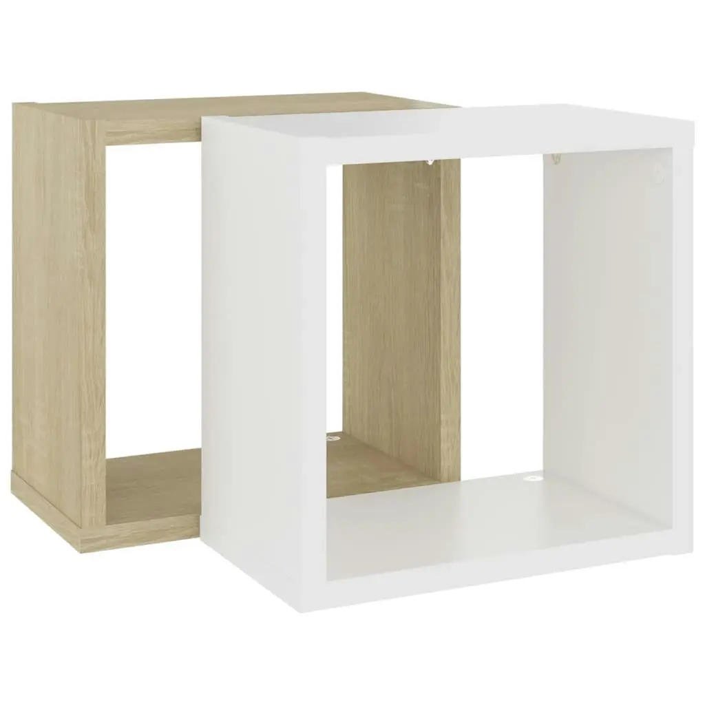 Wall Cube Shelves 2 pcs White and Sonoma Oak 26x15x26 cm 807040