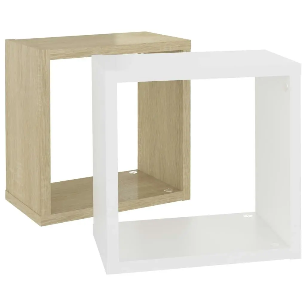 Wall Cube Shelves 2 pcs White and Sonoma Oak 26x15x26 cm 807040