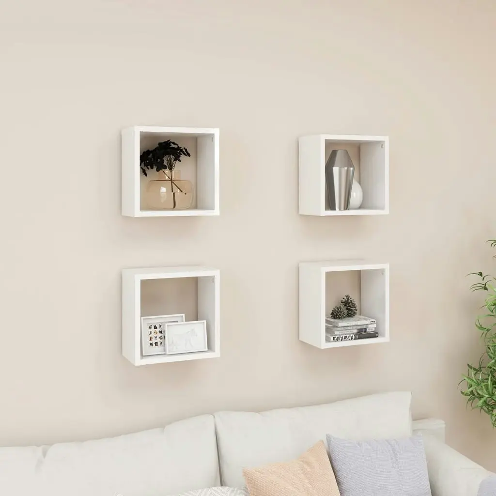 Wall Cube Shelves 4 pcs High Gloss White 26x15x26 cm 807044