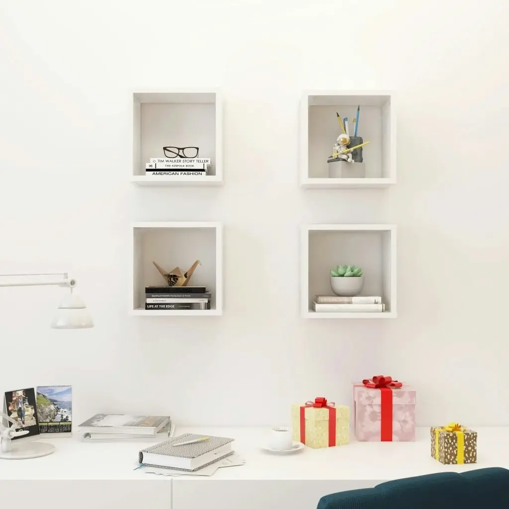 Wall Cube Shelves 4 pcs High Gloss White 26x15x26 cm 807044