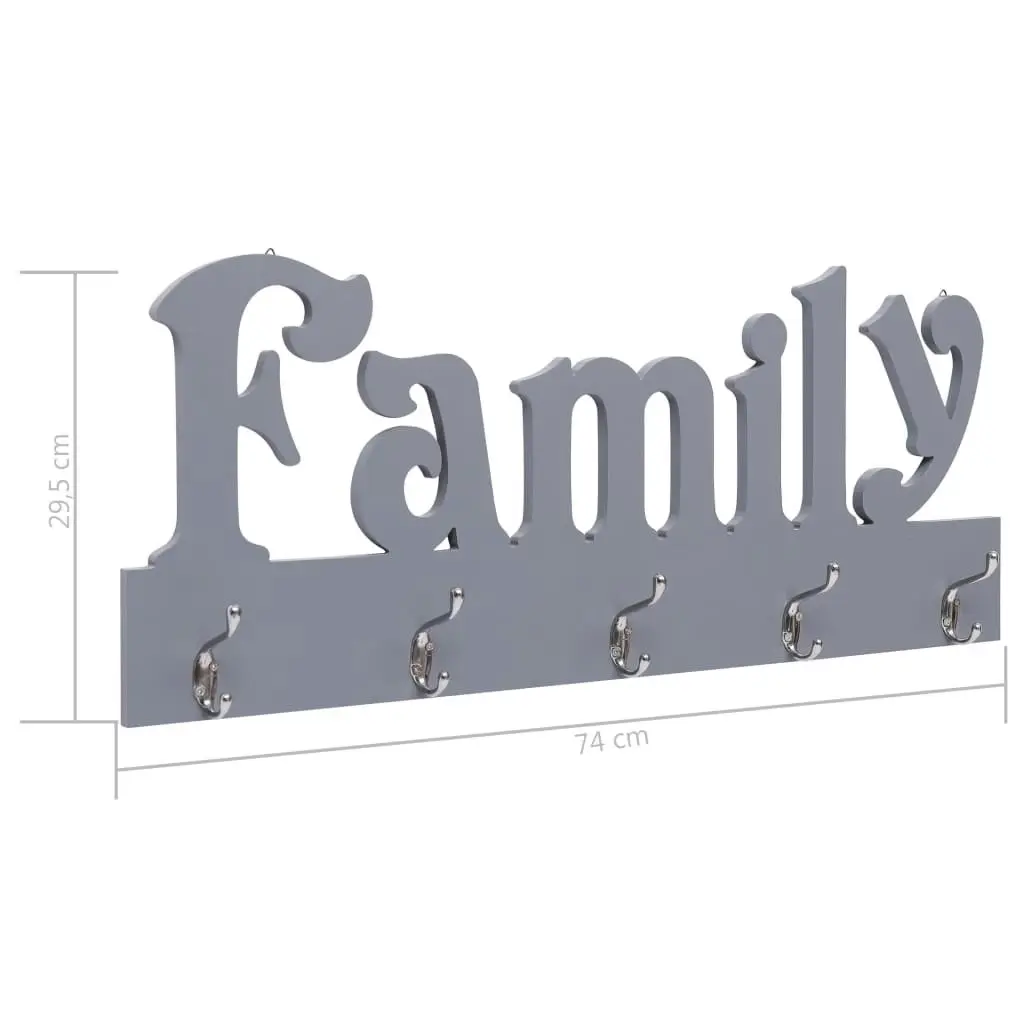 Wall Mounted Coat Rack FAMILY Grey 74x29.5 cm 284246