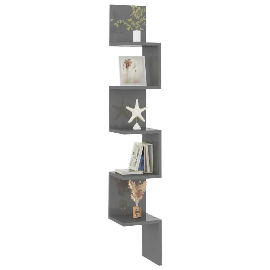 Wall Corner Shelf High Gloss Grey 20x20x127.5 cm Engineered Wood 807285