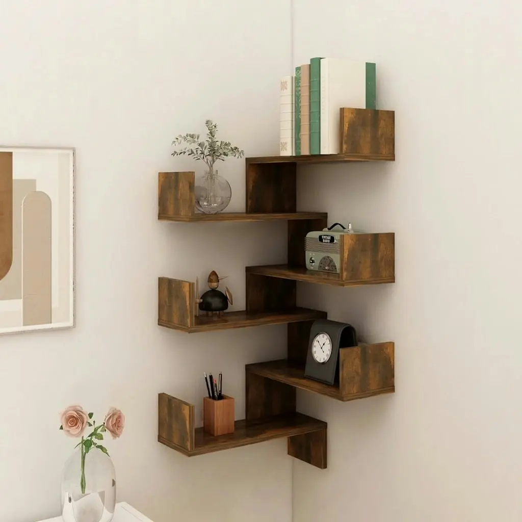 Wall Corner Shelves 2 pcs Smoked Oak 40x40x50 cm Engineered Wood 815205