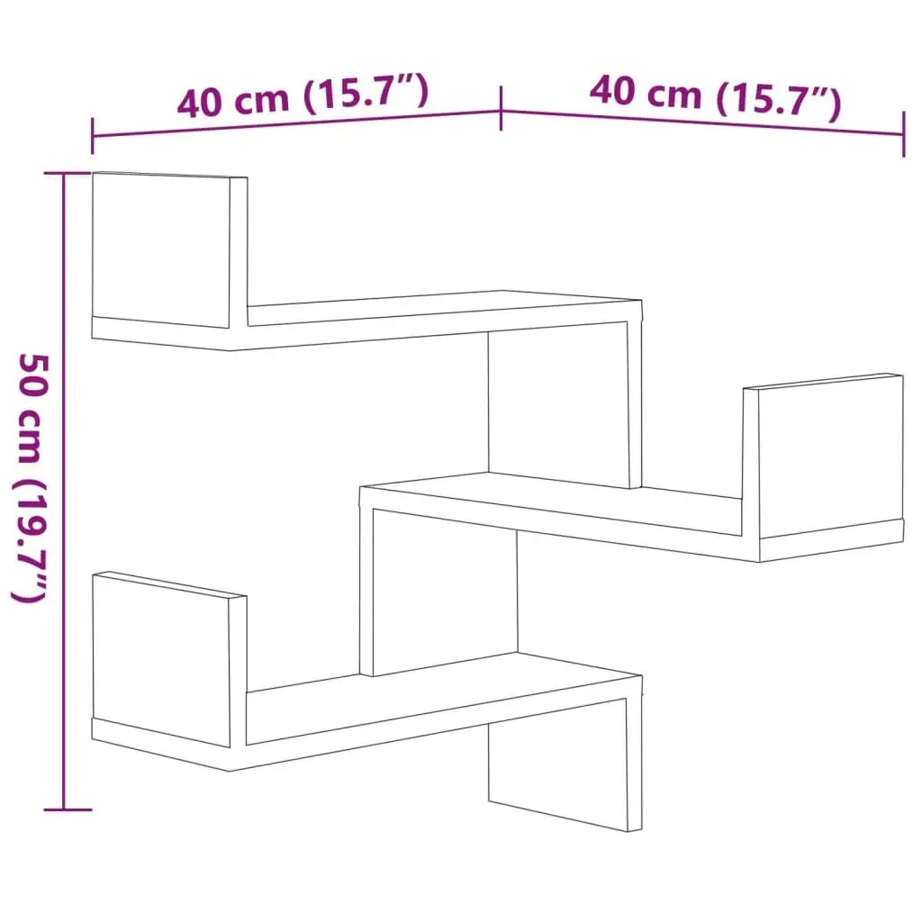 Wall Corner Shelves 2 pcs Smoked Oak 40x40x50 cm Engineered Wood 815205