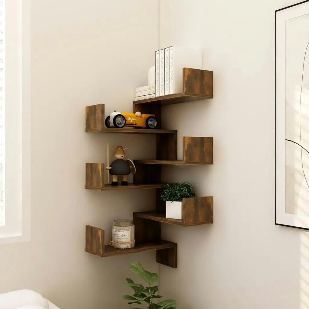 Wall Corner Shelves 2 pcs Smoked Oak 40x40x50 cm Engineered Wood 815205