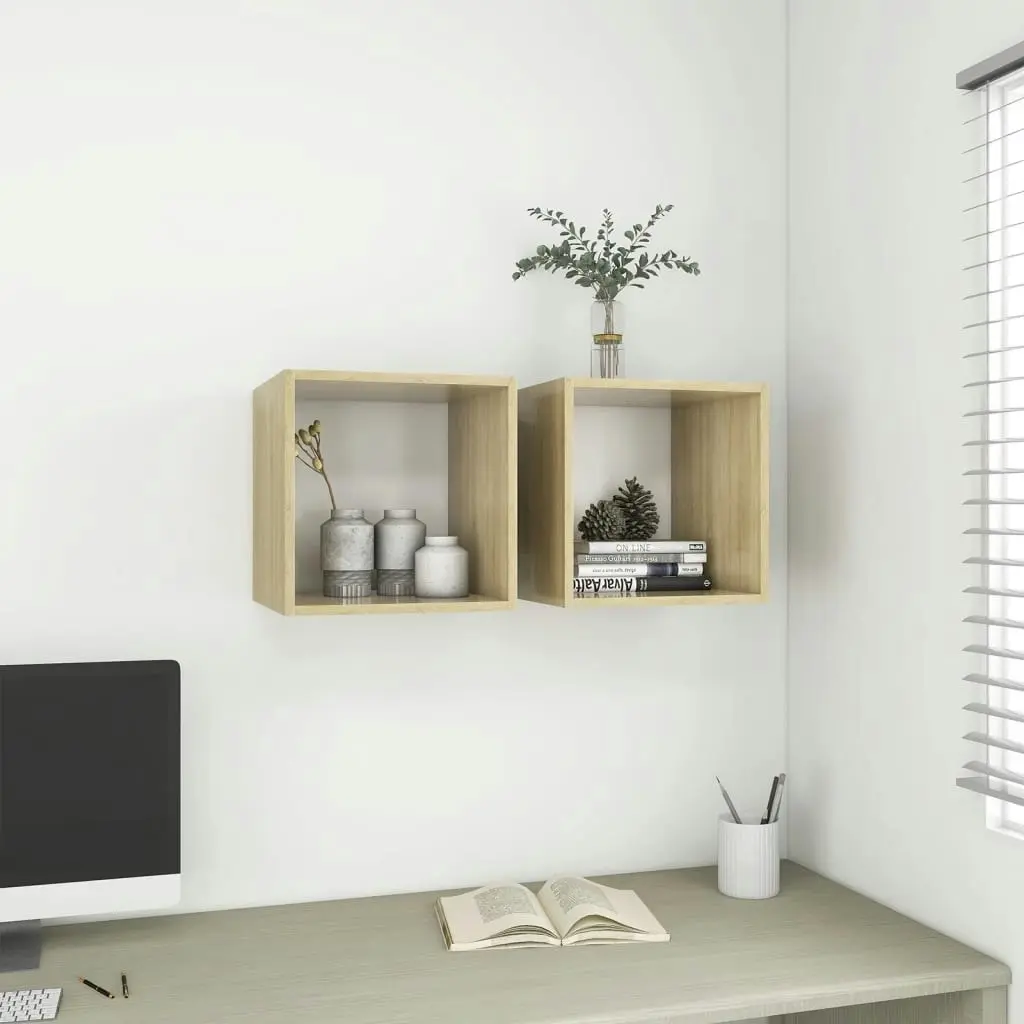 Wall Cabinet White and Sonoma Oak 37x37x37 cm Engineered Wood 805459