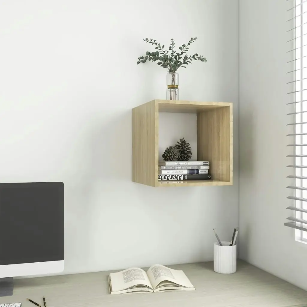 Wall Cabinet White and Sonoma Oak 37x37x37 cm Engineered Wood 805459