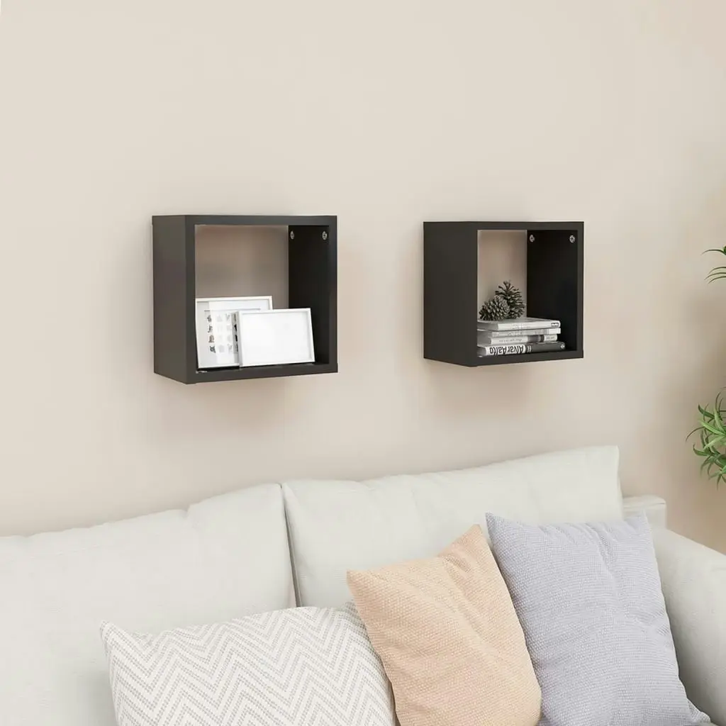 Wall Cube Shelves 2 pcs Grey 26x15x26 cm 807031