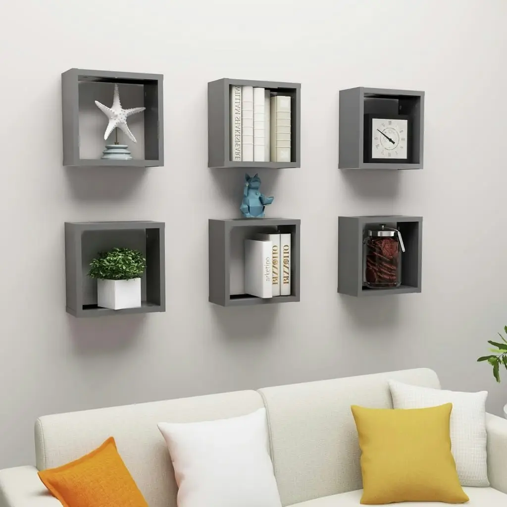 Wall Cube Shelves 6 pcs Grey 30x15x30 cm 807006