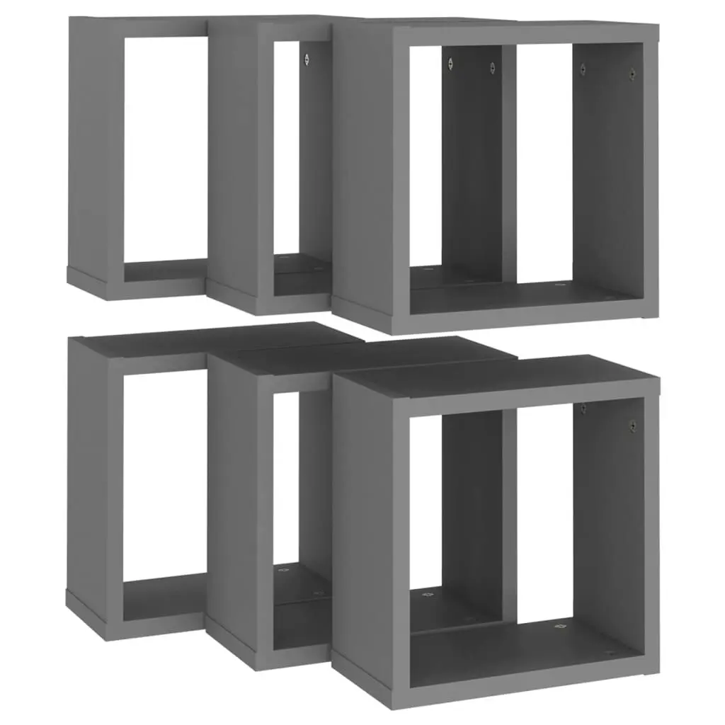 Wall Cube Shelves 6 pcs Grey 30x15x30 cm 807006