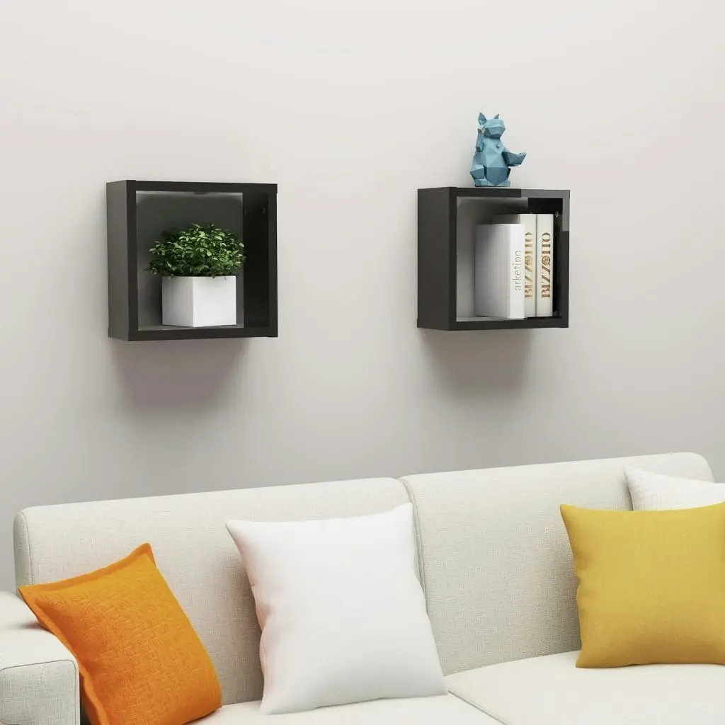 Wall Cube Shelves 2 pcs High Gloss Black 30x15x30 cm 807019