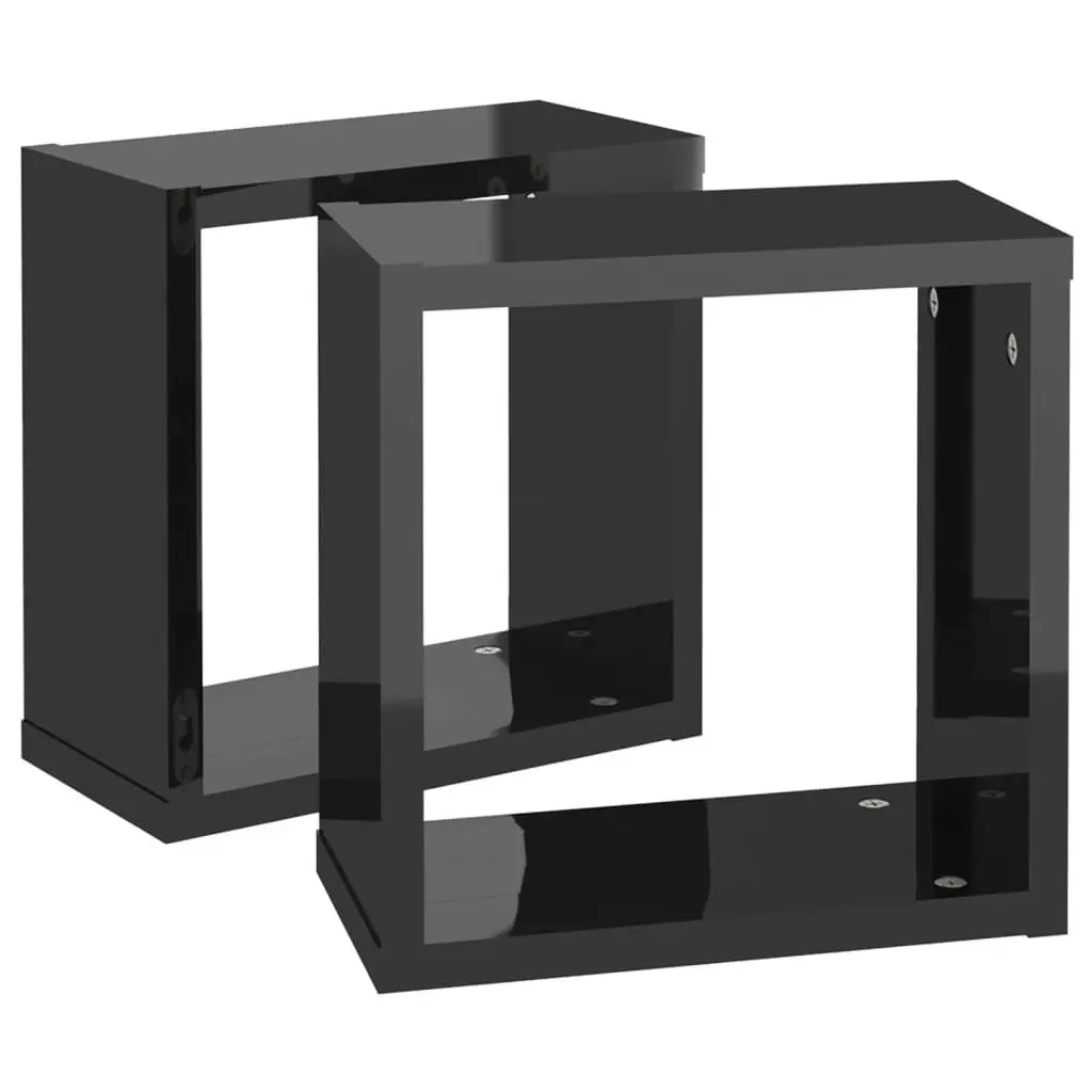 Wall Cube Shelves 2 pcs High Gloss Black 30x15x30 cm 807019