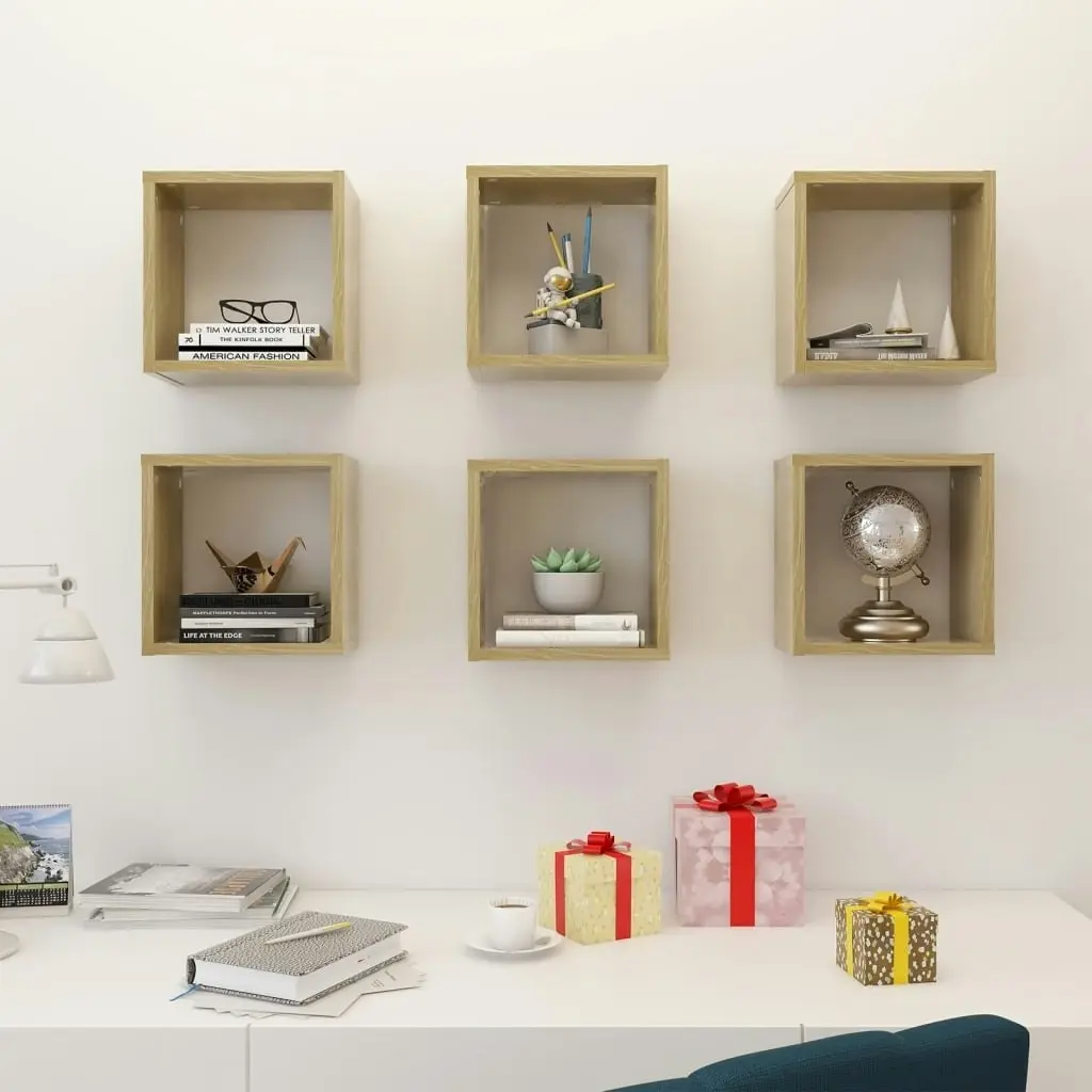 Wall Cube Shelves 6 pcs Sonoma Oak 26x15x26 cm 807036